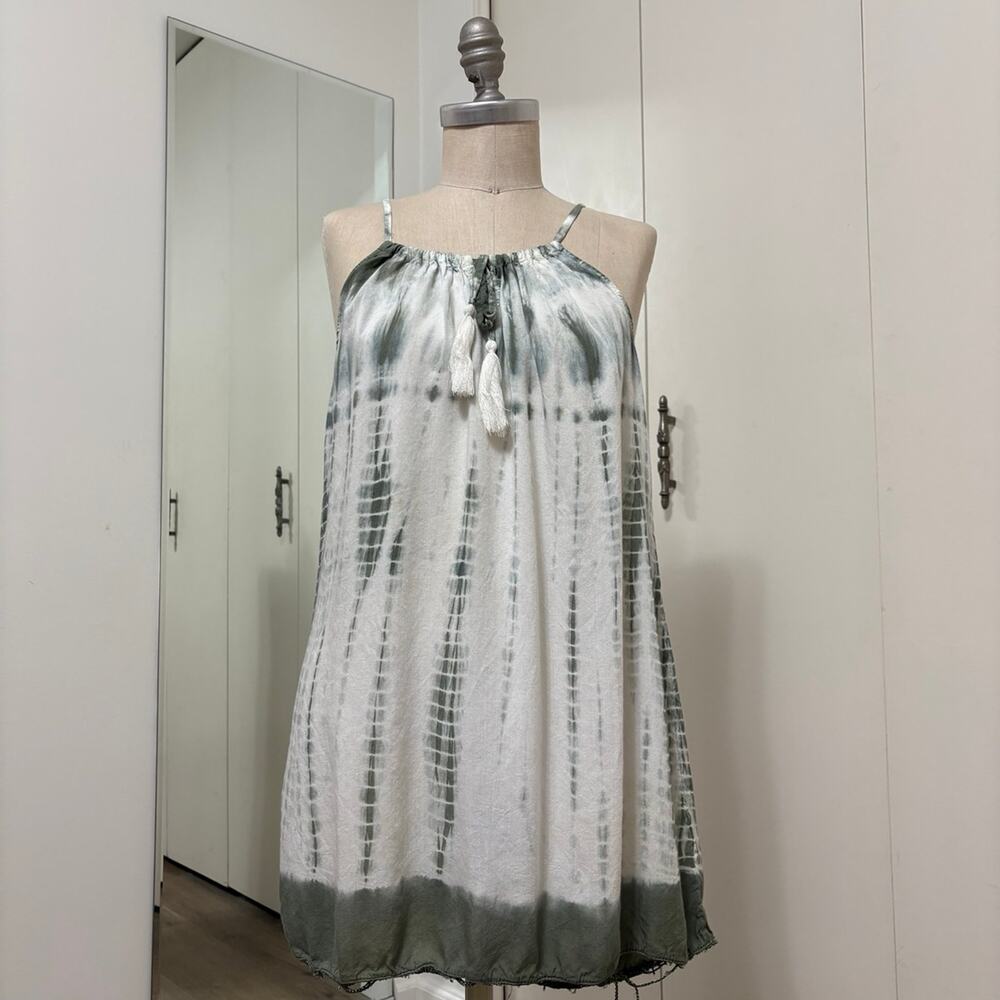 En Creme Women's Halter Sleeveless Tiedye Boho Green Chic Light Blouse Small